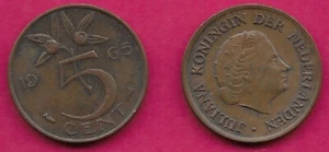 NETHERLANDS KINGDOM 5 CENT 1965 XF QUEEN JULIANA FACING RIGHT,DENOMINATION,DIVID - Picture 1 of 1