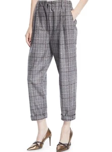 NUEVO BRUELLO CUCINELLI Pantalones de Lana a Cuadros Perros Toot Cinturón Lazos Pantalón - Imagen 1 de 9