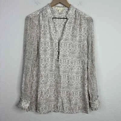 Camisa Etcetera Mujer Talla 8 Seda Floral 1/4 Botón Manga Larga Caprichosa Blusa Foto 1 de 4