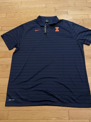 Nike NCAA Illinois Fighting Illini SHORT SLEEVE POLO Sz XL BNwT DD0059 Navy Cover