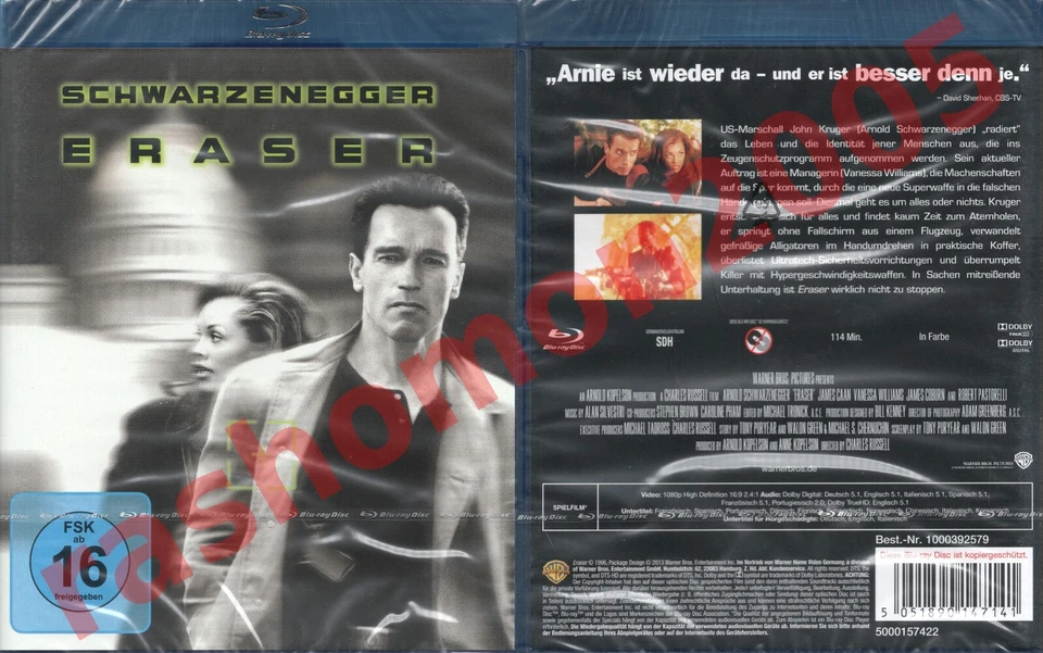 Blu-ray ERASER UNCUT (1996) Arnold Schwarzenegger Vanessa Williams Region B NEW - Image 1 of 1