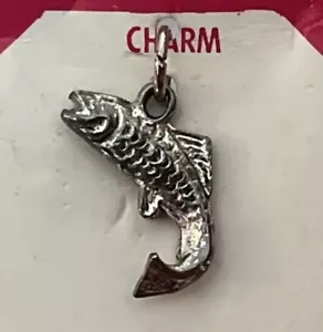 Vintage NOS Sterling Silver 3D Trout Fish Charm ELCO New On Card Made In USA - Picture 1 of 10