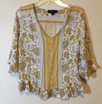 Camisa amarilla Rachel Zoe para mujer patrón boho talla S pequeña Foto 1 de 4