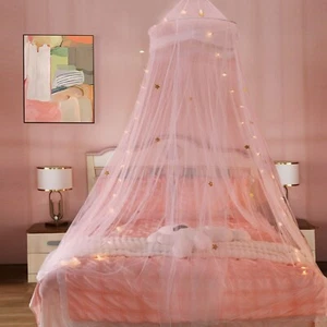 Girls Bed Canopy Gold Star Princess Crib Canopy w/Lights Large Dome Mosquito Net - Picture 1 of 14