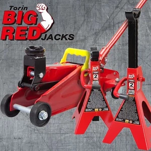 BIG RED Torin Hydraulic Trolley Floor Jack Combo 2 Ton T82001, 2 Jack Stands - Picture 1 of 6