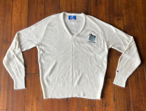 Vintage 80s Champion USA Maine Black Bears White V Neck Sweater Sz M
