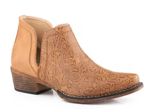 Roper Womens Ava Emboss Tan Faux Leather Ankle Boots - Picture 1 of 1