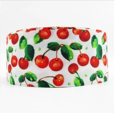 3" Grosgrain Ribbon 5 yards Cherry Fruit Tree Summer - Image 1 of 2