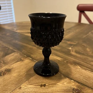 Vtg Indiana Glass Tiara Black Amethyst Diamond Point Water Goblets 5.5" Gothic - Picture 1 of 1