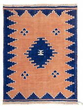 3'1''x3'11'' Pink Navy Blue Oushak Handmade Rug,Vintage Turkish Rug,Navajo Rug