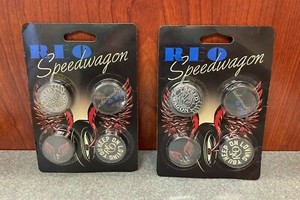 REO Speedwagon Set of 4 Buttons - Lot of 2 Packs - 8 Buttons Total -New On Card 