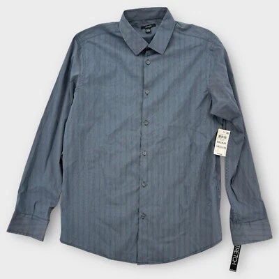 Camisa Alfani Para Hombre Mediana Azul Marino Rayas Manga Larga Elástica Algodón Nylon NUEVA Foto 1 de 4