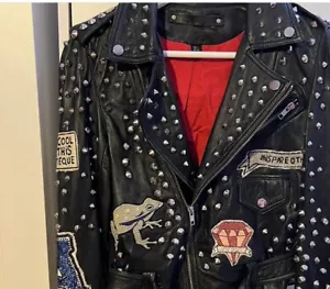ZARA black leather embroidered studded tiger biker jacket S - Picture 1 of 7