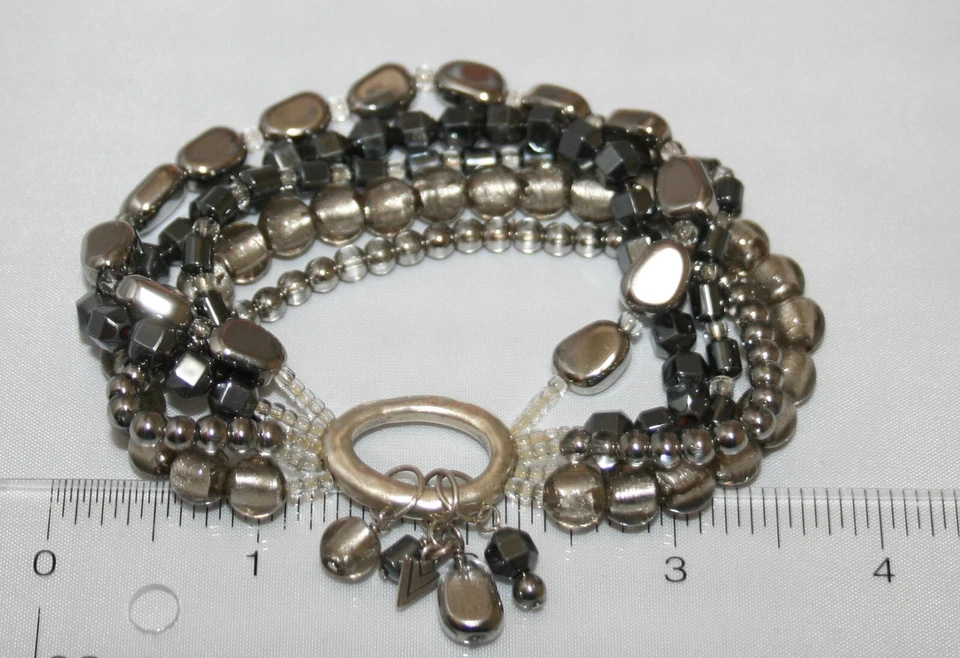 Pulsera Silpada Plata Cinco Hilos Vidrio y Cuentas de Hematita "Hailstone" B1935 Foto 1 de 1