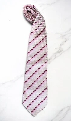 Corbata de Seda Giorgio Armani Italia Rosa Rojo Blanco Beige Vacaciones Clásica Hecha a Mano Foto 1 de 4