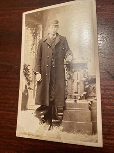 Real Photo CDV Gentleman In Long Coat And Hat J W Crater Grand Rapids MI  - Picture 1 of 3