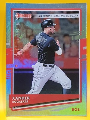 2020 Panini Donruss #75 Xander Bogaerts Milestone Stat Line #/500 Boston Red Sox - Image 1 of 2