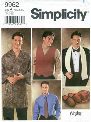 Simplicity 9962 Hombres Accesorios Chaleco Bata Corbata Costura Patrón Sin Cortar S-XL Foto 1 de 2