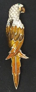 Gold-Tone Enamel and Rhinestone Parrot Brooch Pin Beautiful Colors! - Picture 1 of 5