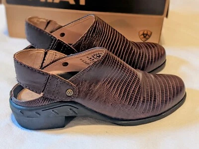 ARIAT MULE BROWN LEATHER SNAKESKIN Women 7 B SLING BACK Slip On - Image 1 of 4