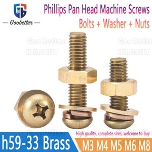 M3-M8 Solid Brass Phillips Pan Head Machine Screws Bolts Washer Hexagon Nuts Set - Picture 1 of 63