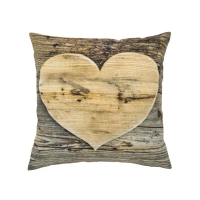 Mars & More Kissenbezug mit Füllung HOLZ HERZ 33 x 33 cm, doppelseitig bedruckt - Bild 1 von 2