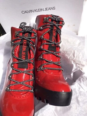 CALVIN KLEIN CK Ankle Boots Size 7 / 40  Bold Red  NEW - Image 1 of 4