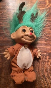 "Muñeca troll reno vintage astas cuello campana Navidad pelo verde 4,5"" Russ" - Imagen 1 de 3