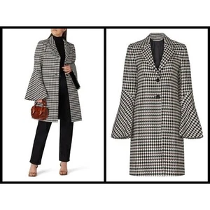 đź’•DEREK LAM COLLECTIVEđź’• Houndstooth Bell Sleeve Coat Black White Brown 50 NWOT - Picture 1 of 14