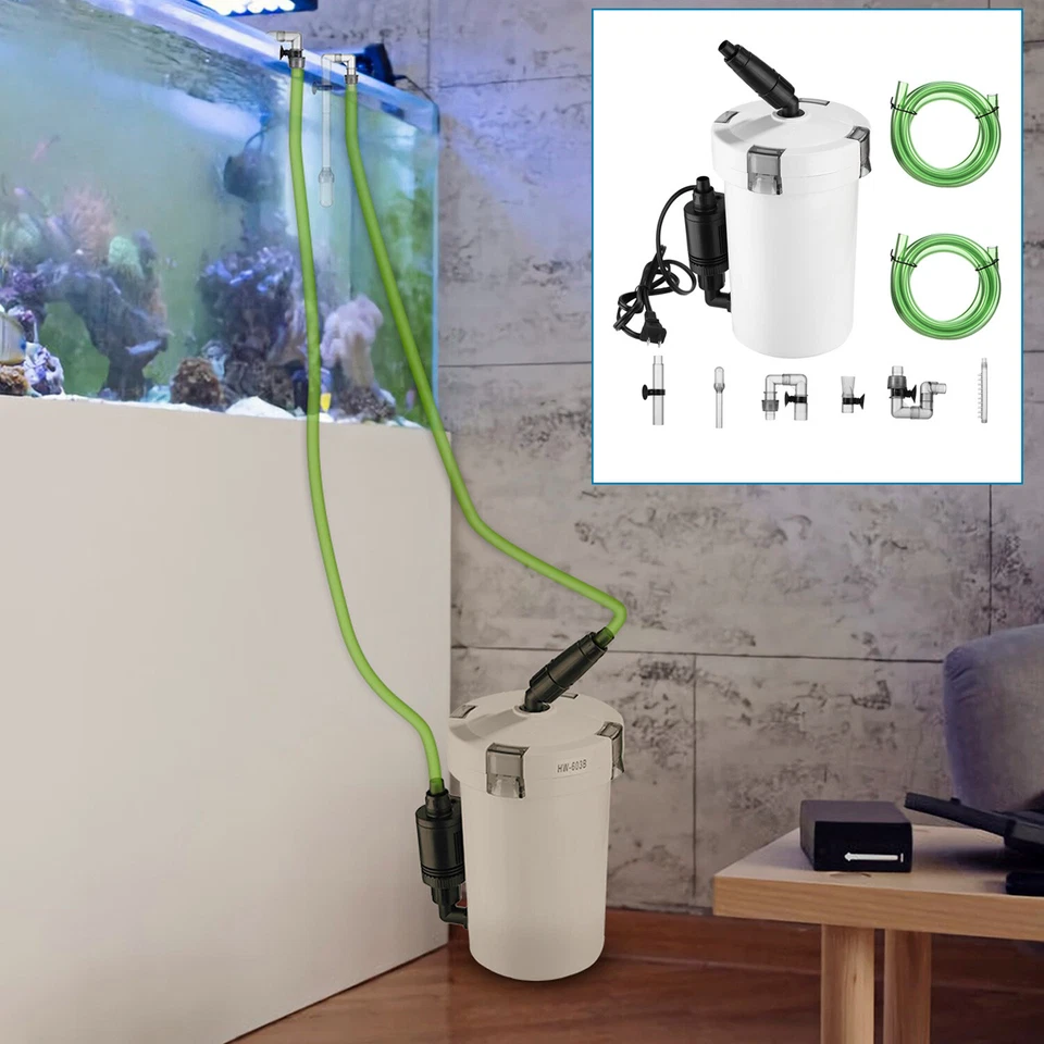 IMOUNTEK Aquariums External Canister Filter 105GPH 3-Stage with Pump Mute Filters Bucket