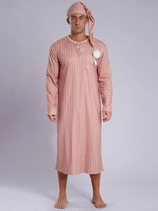 Mens Nightwear Nightshirt Nightgowns Henley Shirt Pajamas Pompom Sleepwear Up - Picture 1 of 39