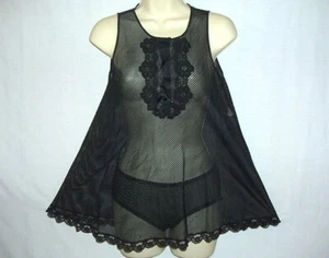 Vintage 2-teiliges Babydoll Höschen Gossard Artemis Struktur Chiffon Spitze Bikini Nachthemd S - Bild 1 von 11