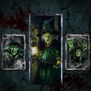 3 Pcs Halloween Window Door Covers Set Halloween Scary Window Curtain and Door - Picture 1 of 6