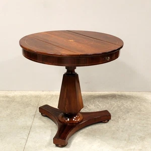 Table ronde d'époque Charles X - en noyer et marqueterie - Italie 19ème siècle - Imagen 1 de 14