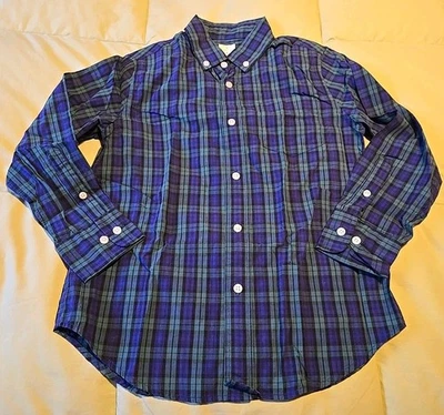 J Crew Crewcuts Boys Classic Button-Up Shirt Green/Blue Plaid LS NWT Size 8 - Image 1 of 4