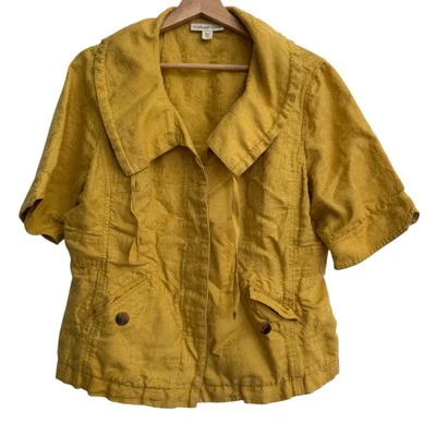 Chaqueta para mujer Coldwater Creek mezcla de lino amarillo mostaza talla 14 manga corta Foto 1 de 4