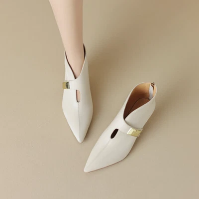 Stivaletti donna moda pelle punta zip tacco gattino scarpe eleganti nuovi - Immagine 1 di 4