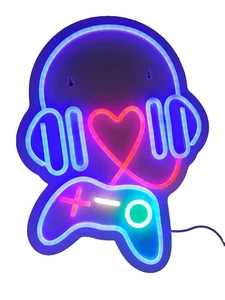 LED Neon Wall Sign Headphones/Heart/ Game Controller  17" (New) - Free Postage - Picture 1 of 1