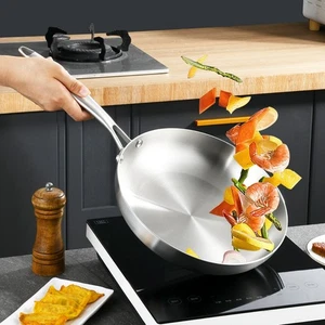 Nonstick Fried Steak Pot 304 Stainless Steel Wok Skillet Frying Pan Home - Picture 1 of 13