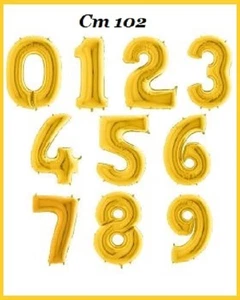 Palloncino numero 1 2 3 4 5 6 7 8 9  0 oro cm 102  mylar compleanno aria/ elio - Foto 1 di 21