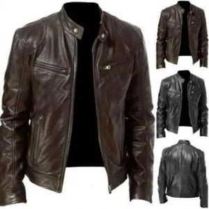 Leather Men's Jacket Racer Fit PunkBlower Jacket Leather Casual Slim - Picture 1 of 17