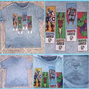 MARVEL Tee Shirt Hulk Thor Iron Man Captian America Men's Sz M Blue Cotton Retro - Foto 1 di 6