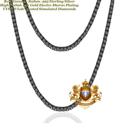 Plata de ley VVS1/D 8,25 quilates Cadena de eslabones de tenis de 4 mm 1 fila negra real sin cuello Foto 1 de 4