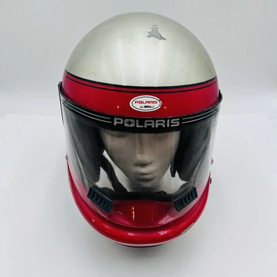 Antigo Capacete de Snowmobile Polaris By Bell L 1980’s Flip Up Visor Dot EUA Vermelho B Dourado - Imagem 1 de 4