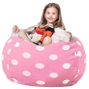 Stuffed Animal Storage Bean Bag Chair Cover for Kids | X-Large Pink Dot - Picture 1 of 7