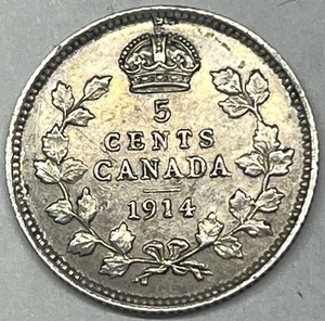 Kanada 1914 5 Cent Silber. Ein glänzendes kühnes lebendiges Beispiel.  Kostenloser Versand!! - Bild 1 von 6