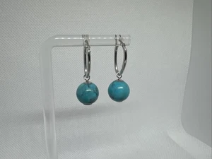 VicenzaGold 14K MASSIVE WEISSGOLD TÜRKIS KUGEL OHRHÄNGER CREOLEN - Bild 1 von 15