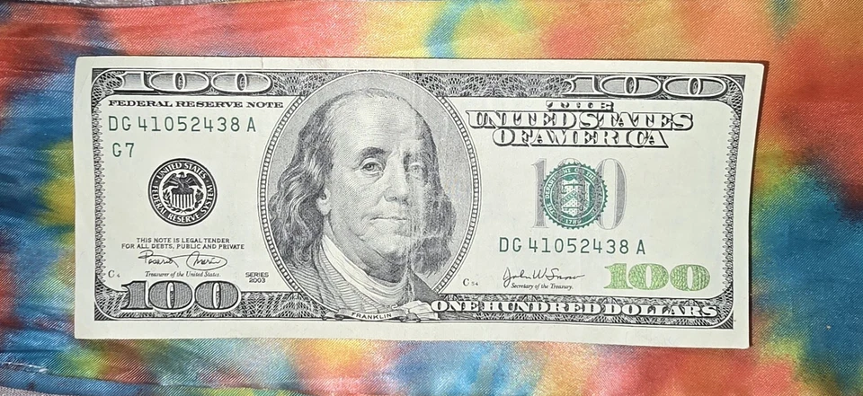 100$ Dollar Bill Fancy Serial Number 41052438 Big Head Old Note 2003 Series Note - Image 1 of 1