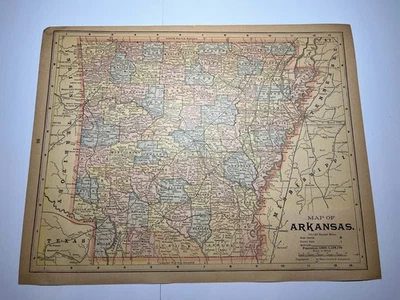 Mapa Estatal Arkansas 1898 Fm 1898 Nuevo Atlas Mundial Peerless VER DESCRIPCIÓN Foto 1 de 3