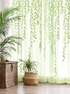 Willow Voile Curtains Cute Green Sheers Leaf Tulle Vine Window Sheers Ivy Pre... - Picture 1 of 7